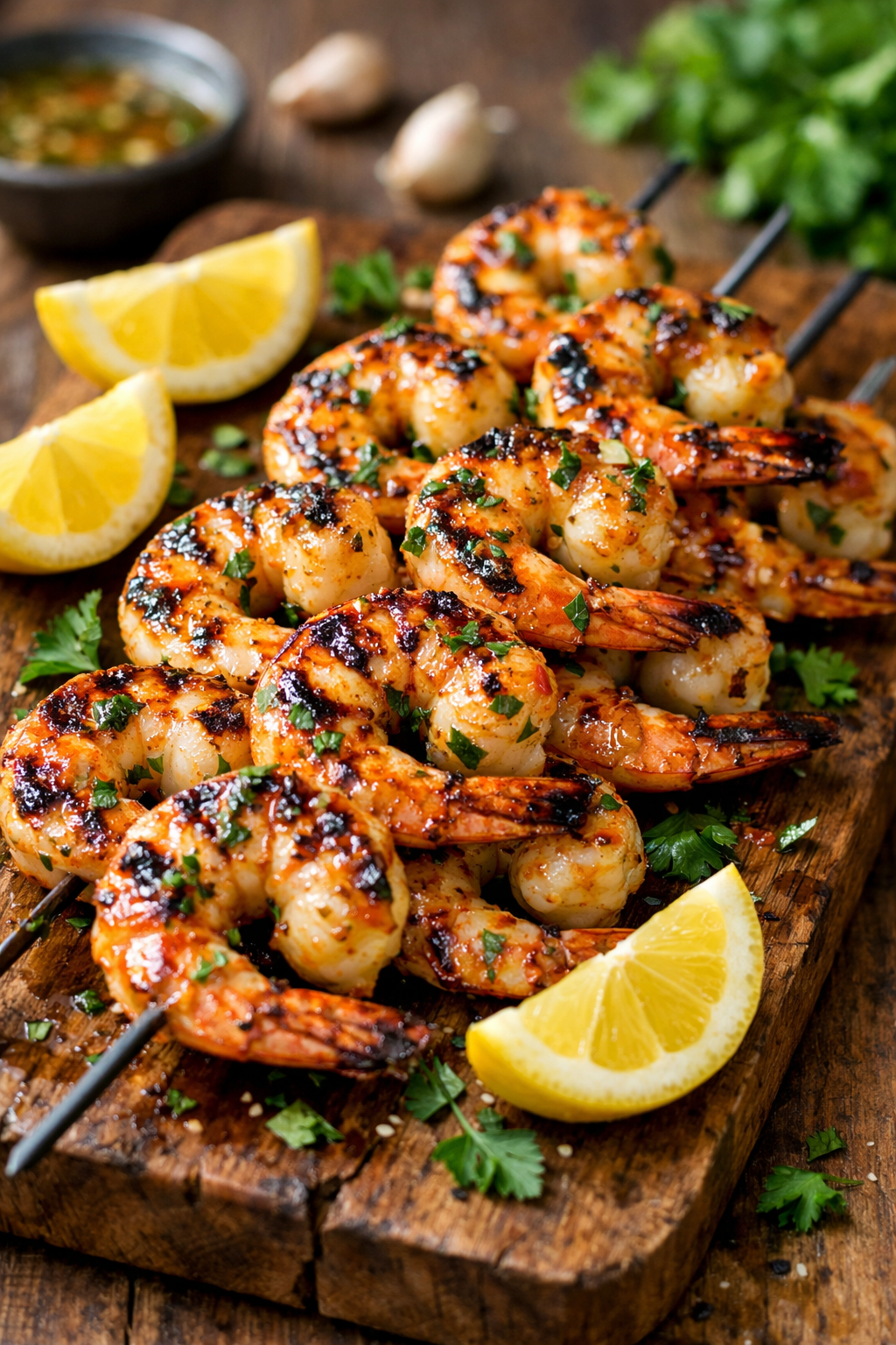 Grilled Lemon-Garlic Shrimp Skewers with Cilantro Lime Rice