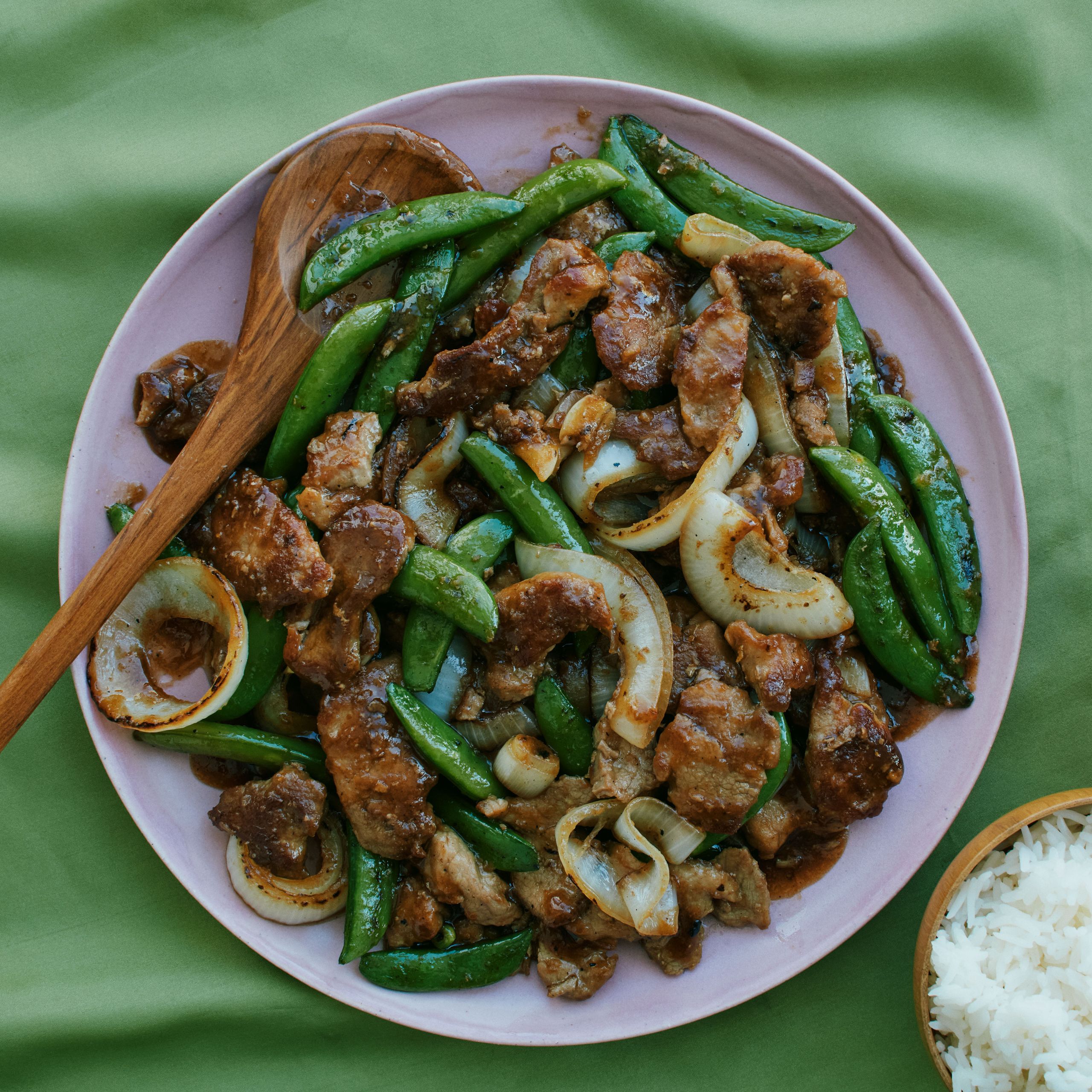 Honey-Ginger Glazed Pork Stir Fry with Snap Peas