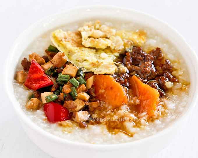 Sweet Potato Congee with Preserved Radish and Scallion Oil