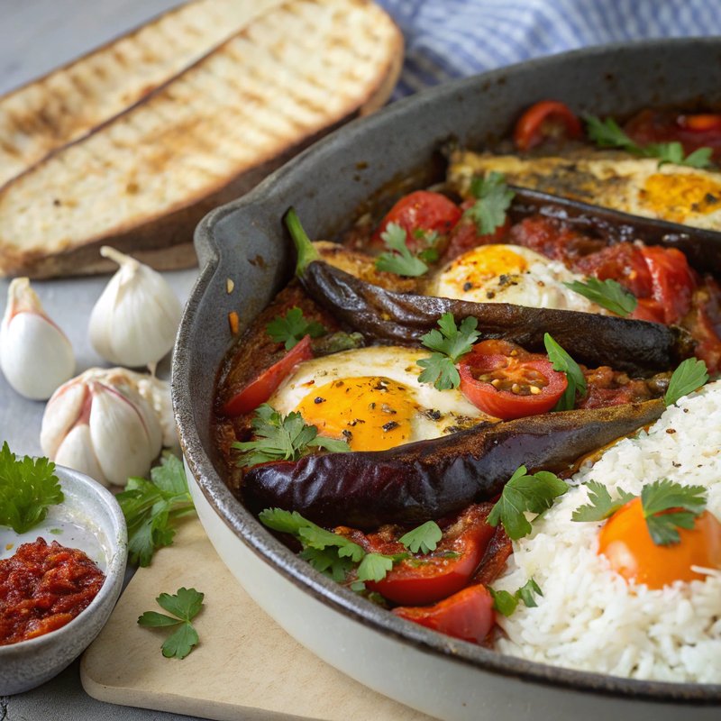 Persian Roasted Eggplant and Tomato Stew with Turmeric and Garlic