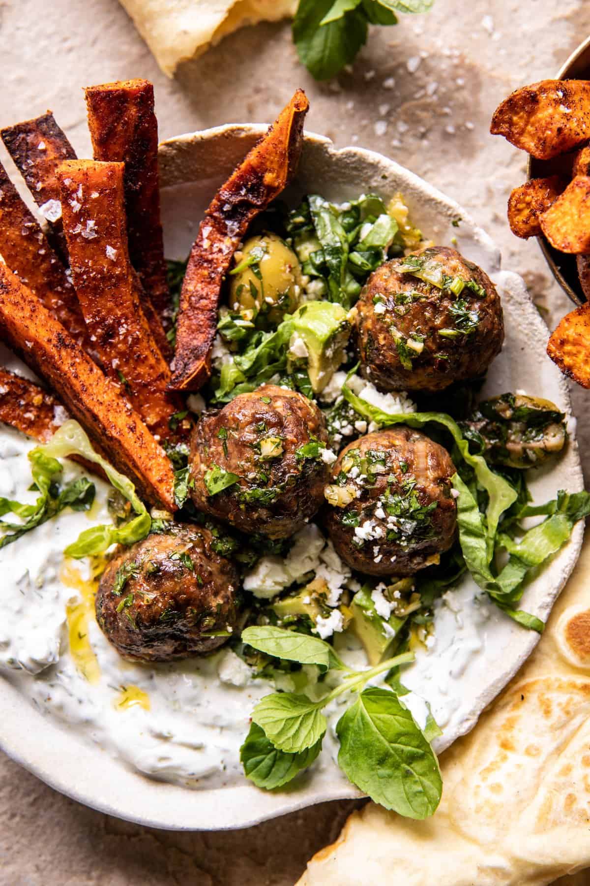 Spiced Brick Oven Lamb Meatballs with Tzatziki Sauce