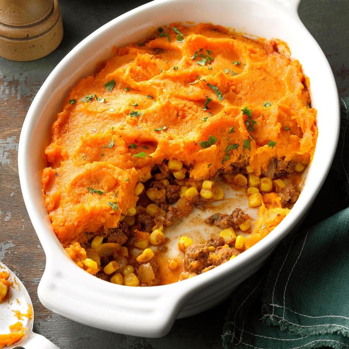 Veggie-Packed Aussie Meat Pie with Sweet Potato Mash