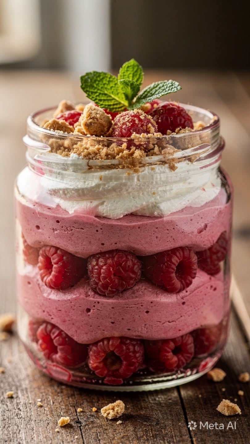 No-Bake Raspberry Cheesecake Parfaits with Almond Crumble