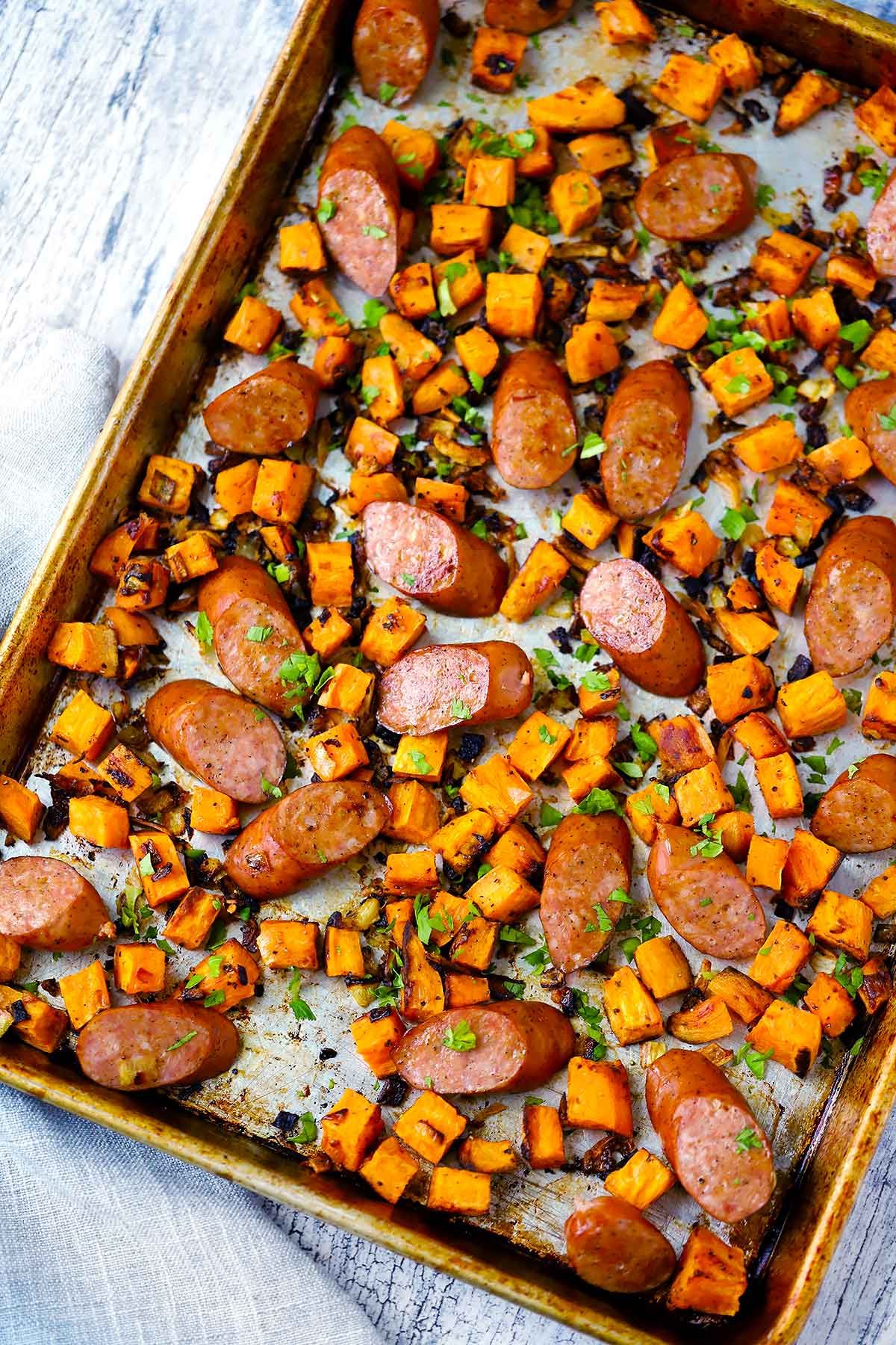 Turkish Spice Turkey Sausage & Roasted Sweet Potato Sheet Pan