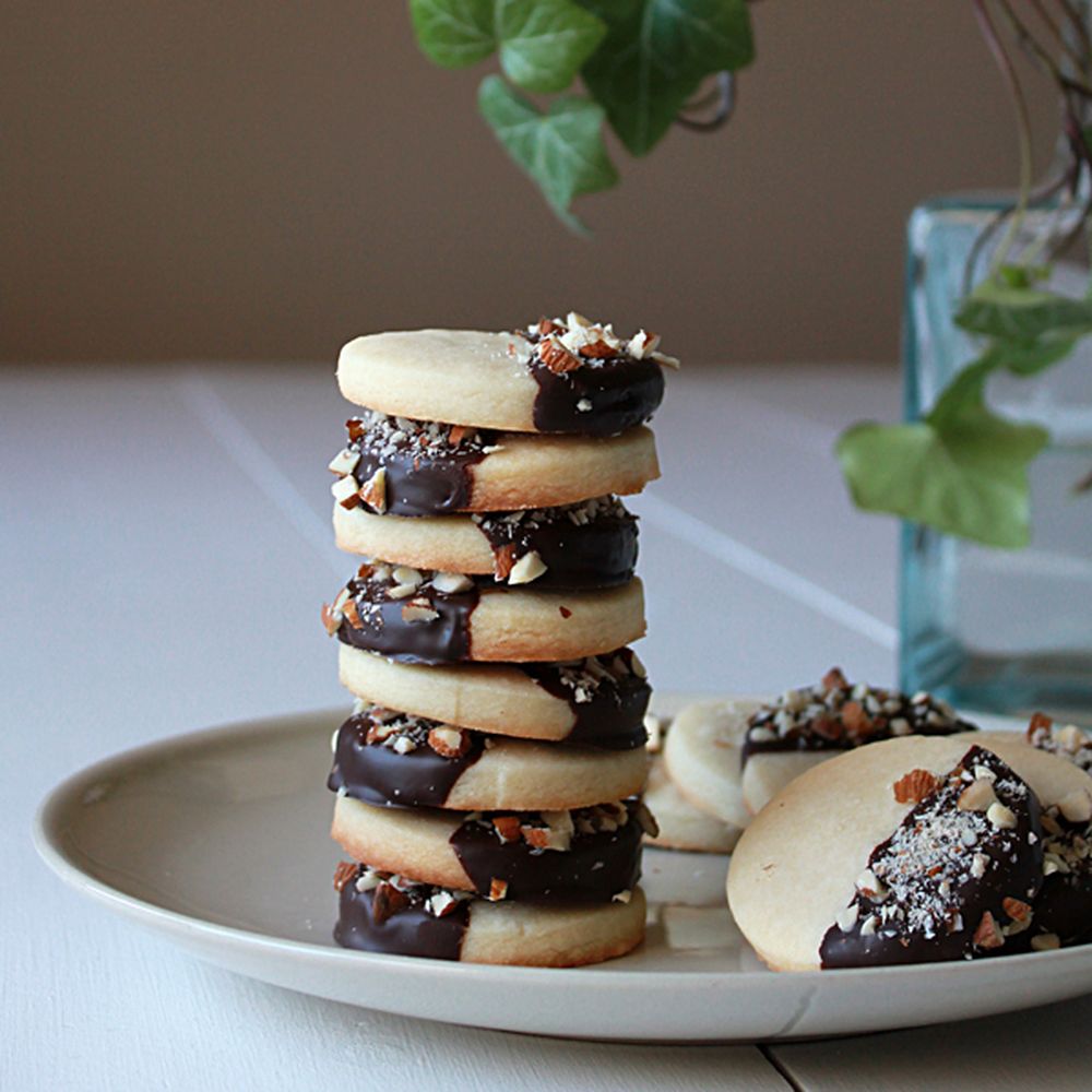 Chocolate-Dipped Almond Shortbread Cookies