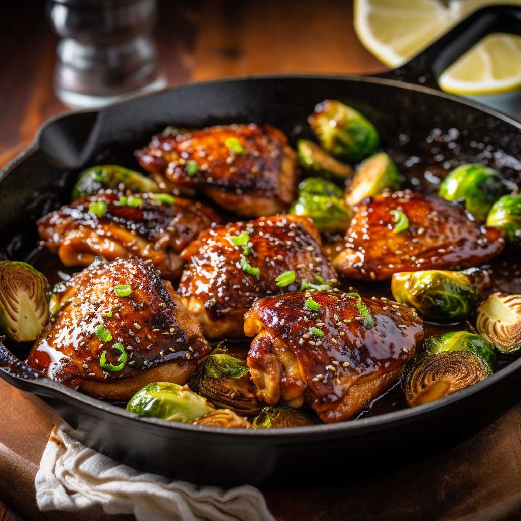 Balsamic-Glazed Chicken Thighs with Sweet Potato & Brussels Sprouts