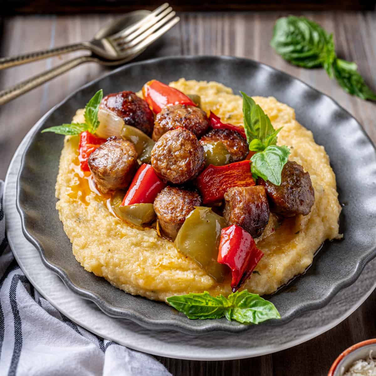 Oven-Roasted Italian Sausage and Peppers with Polenta