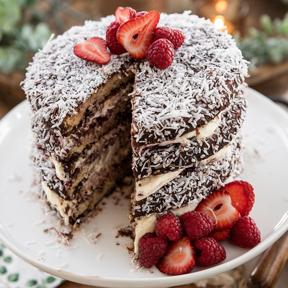 Lamington-Inspired Coconut-Raspberry Layer Cake
