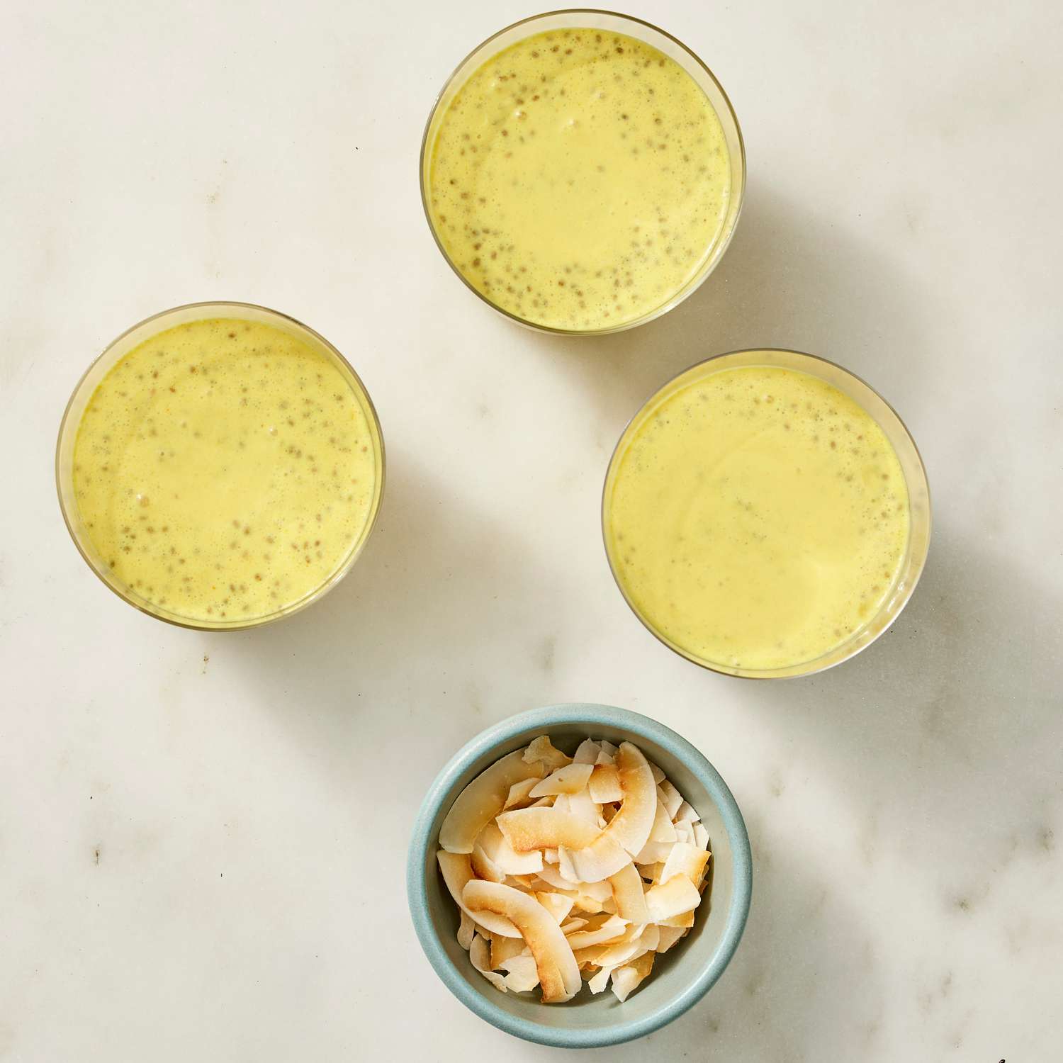 No-Bake Mango Coconut Chia Pudding with Toasted Coconut Flakes