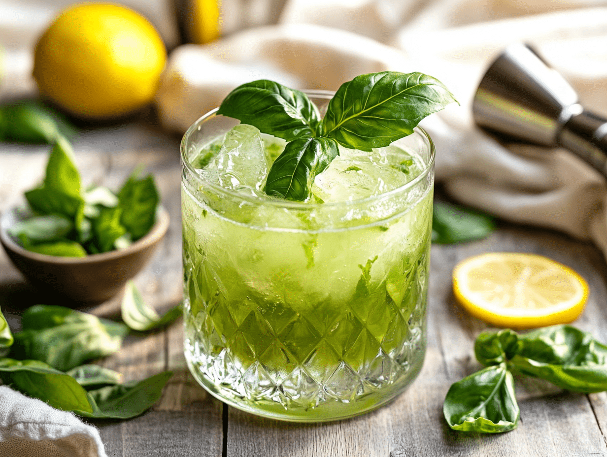 Herb-Pressed Gin Fizz with Basil and Lemon