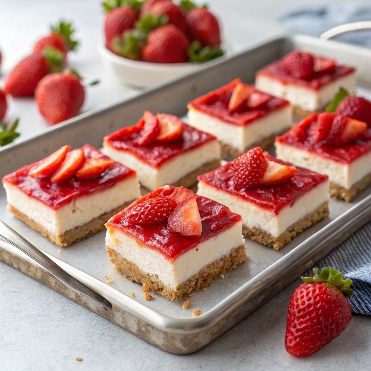 No-Bake Strawberry Cheesecake Bars with Graham Crust