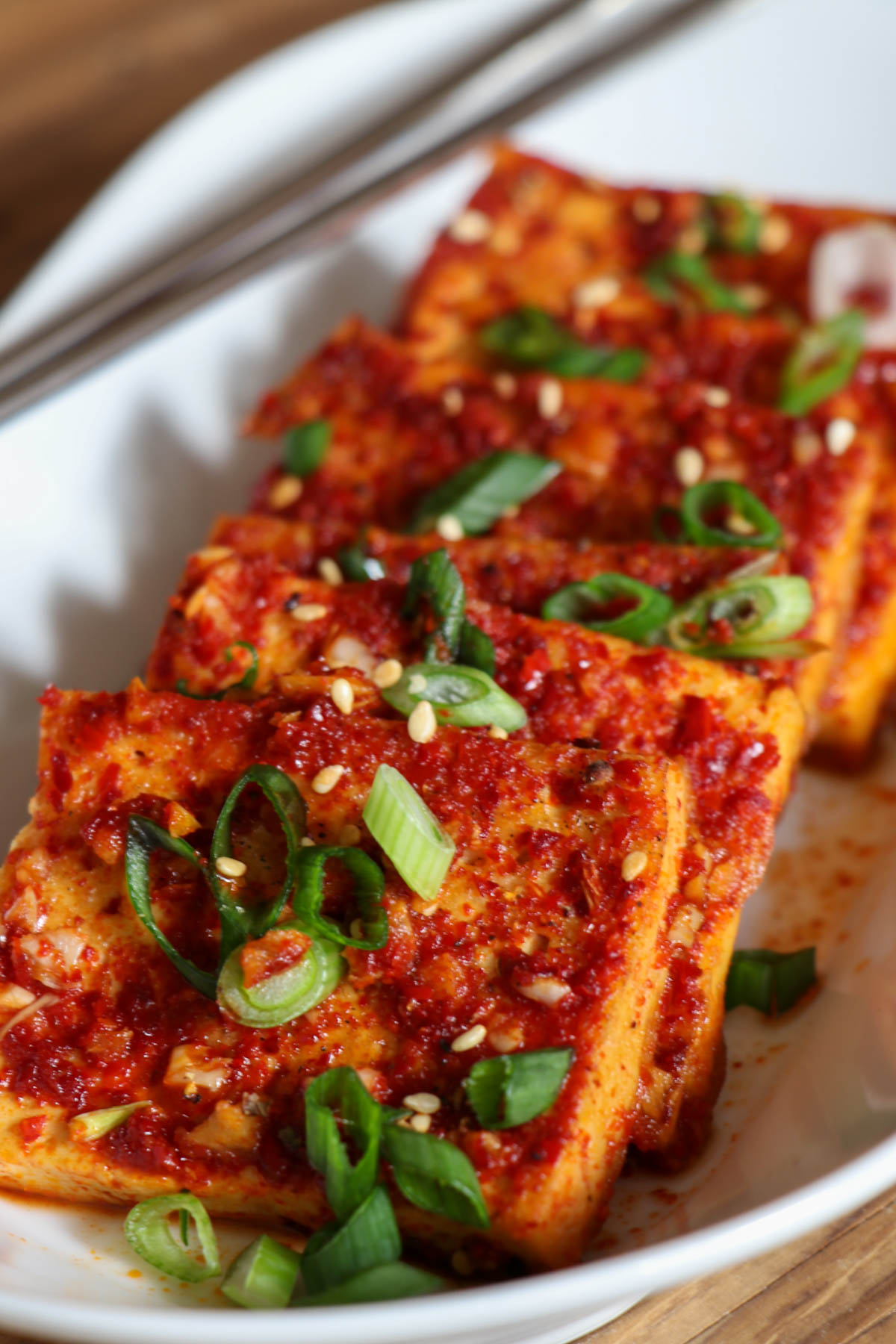 Pan-Fried Korean-Style Spicy Tofu with Sesame