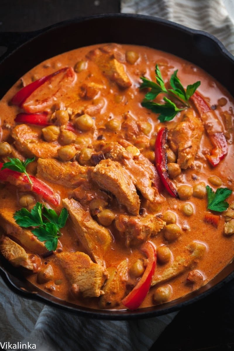 Pan-Seared Chicken with Smoky Red Pepper Sauce and Chickpeas