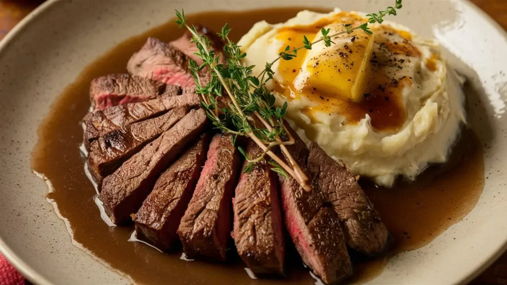 Pan-Fried Kangaroo Steaks with Pepperberry and Sweet Potato Mash