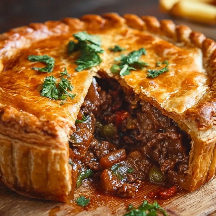 Slow-Baked Beef and Potato Pie with Golden Puff Pastry