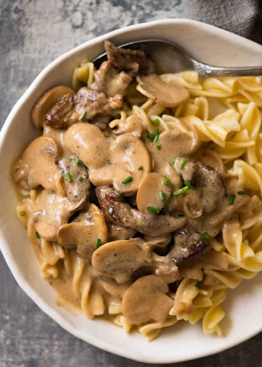 Whiskey-Spiked Beef Stroganoff with Mushrooms