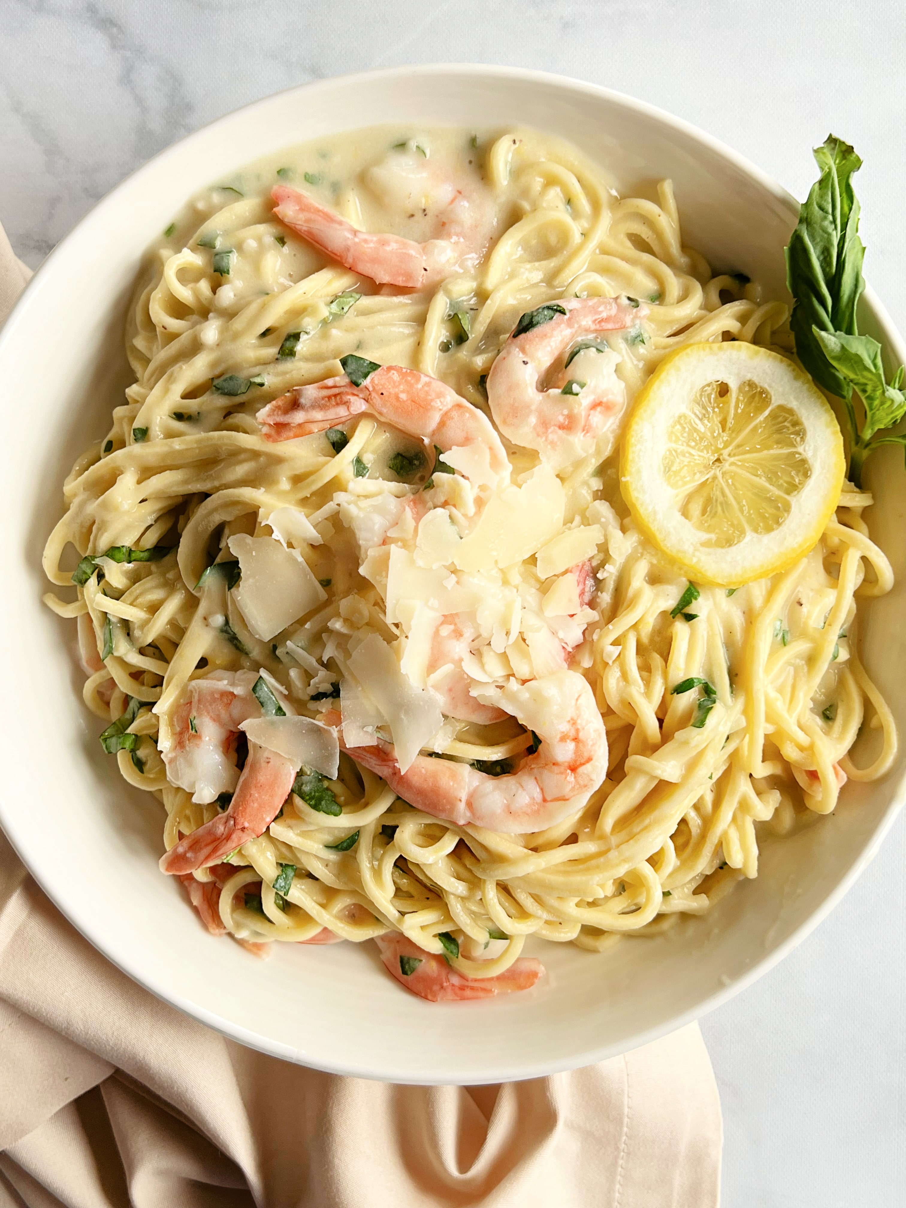 Creamy Lemon Basil Pasta with Shrimp