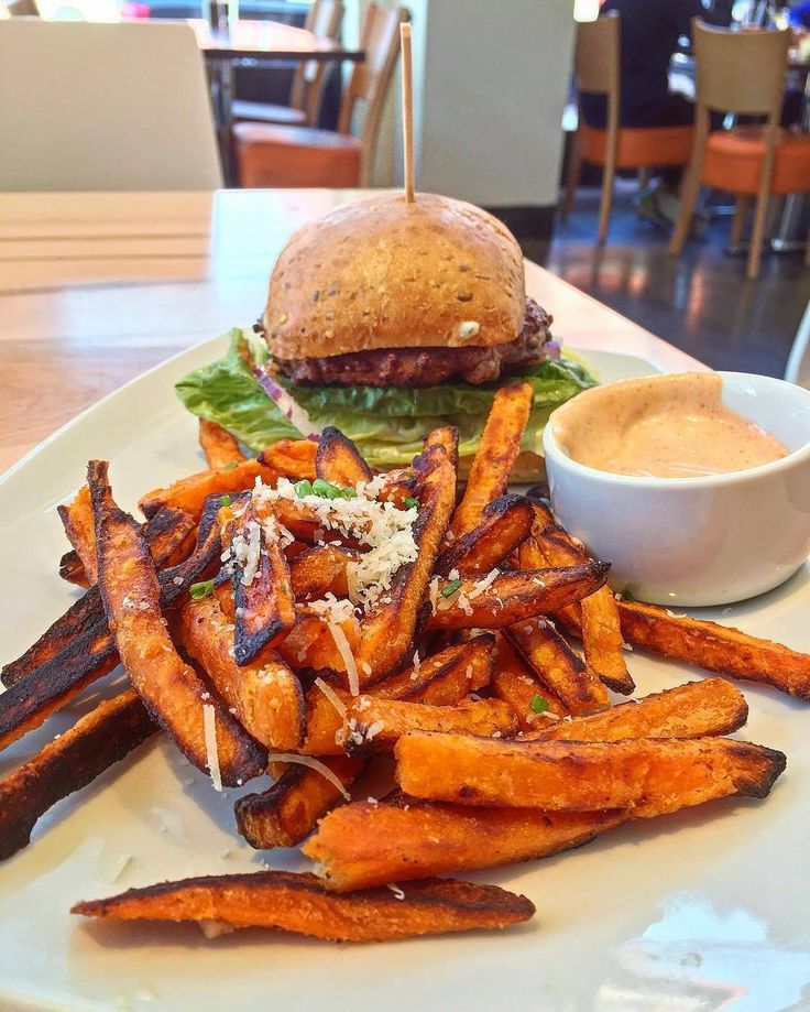 Home Run Burger with Sweet Potato Fries