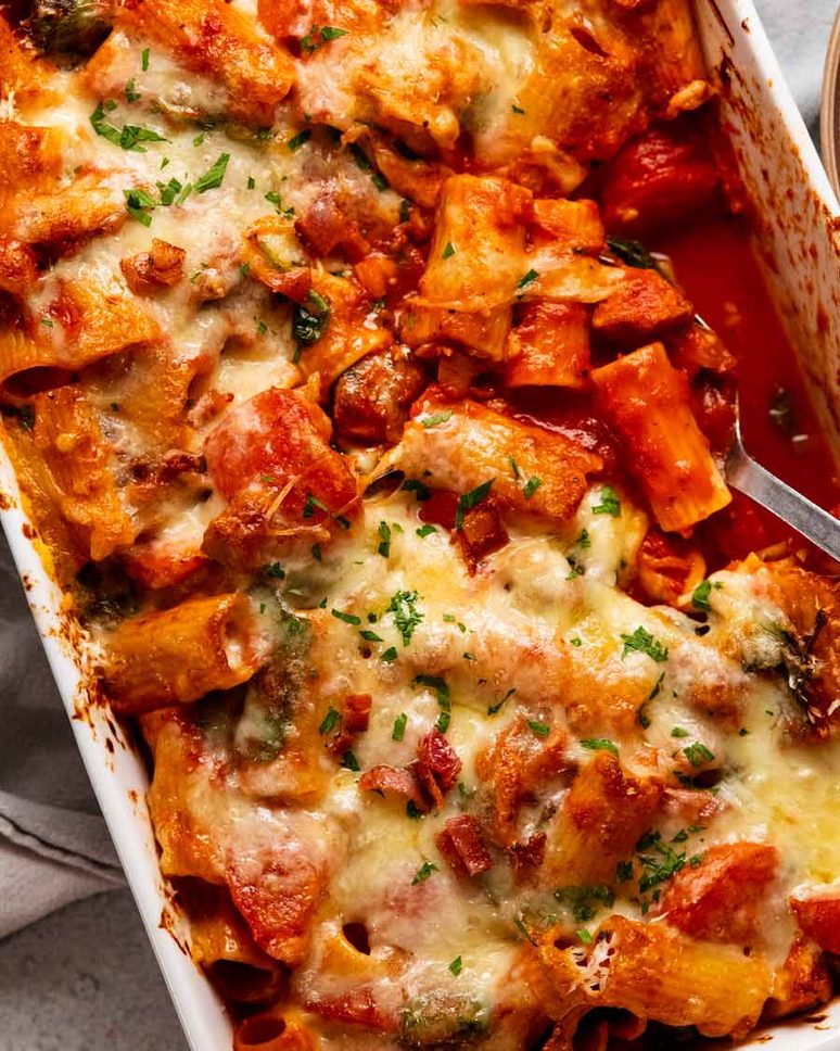 Vegetable-Loaded Chicken Pasta Bake with Zucchini and Spinach
