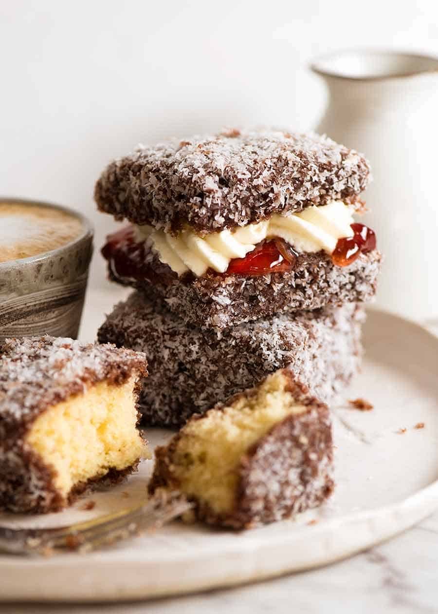 Toasted Coconut Lamingtons with Raspberry Jam