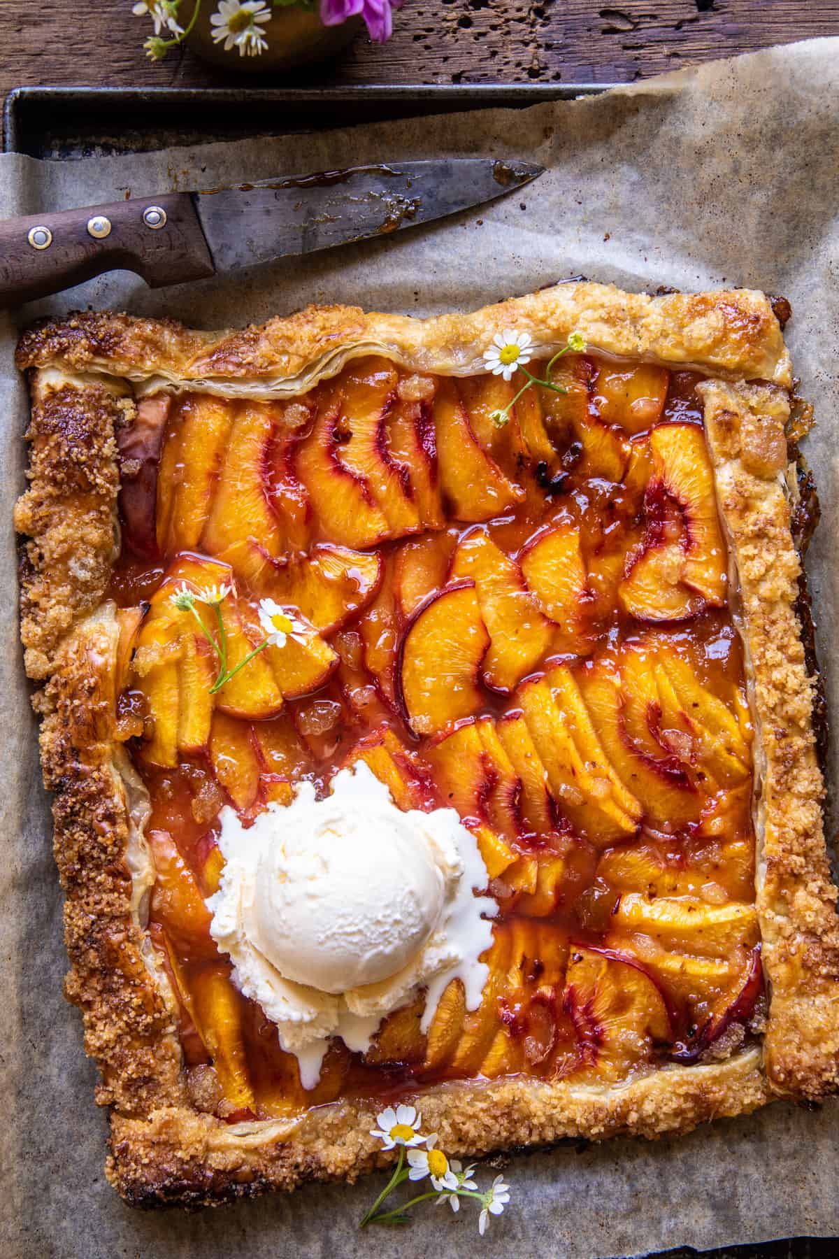 Sheet Pan Rustic Peach Galette with Almond Glaze
