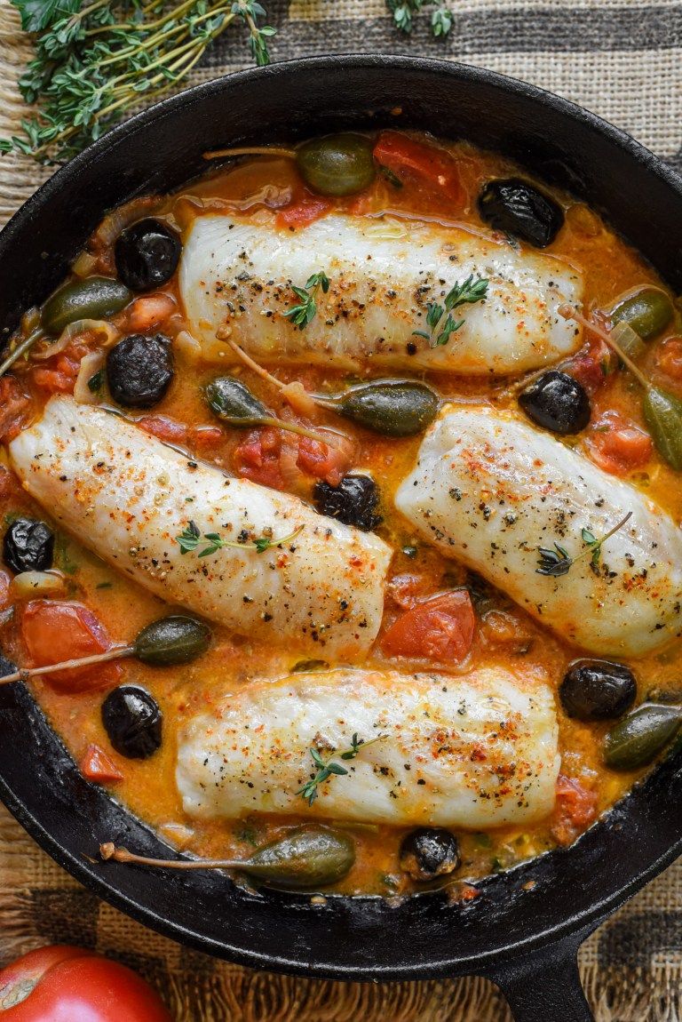 Pan-Fried Cod with Saffron Tomato Sauce and Olives