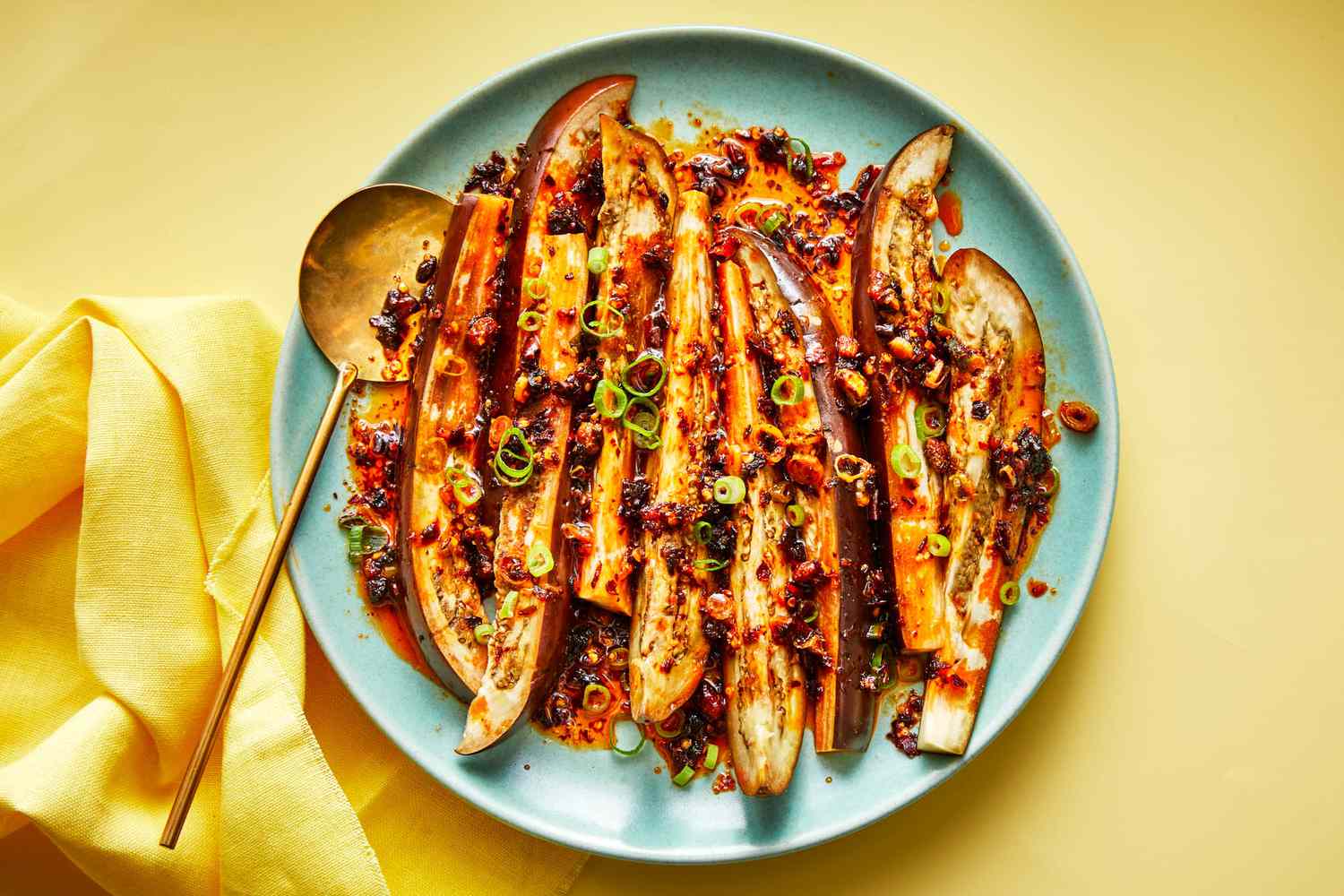 Sesame-Miso Roasted Eggplant with Scallions and Chili Flakes