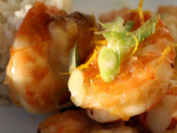 Aperol-Infused Shrimp with Orange-Zest Crisps
