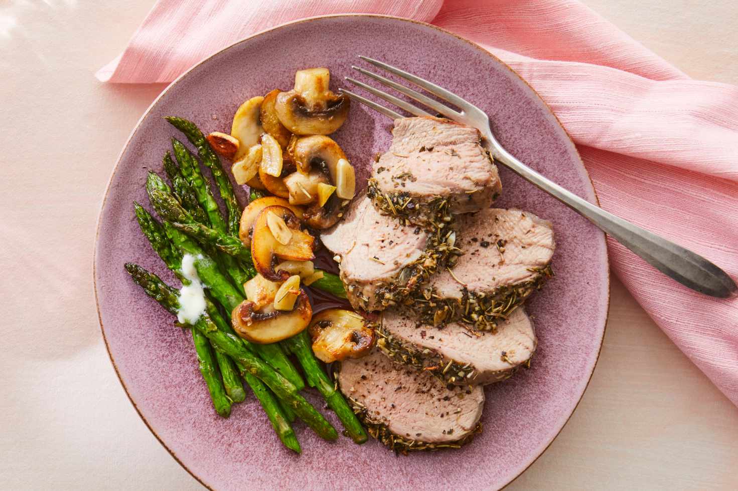 Sheet Pan Herb-Crusted Pork Tenderloin with Roasted Asparagus