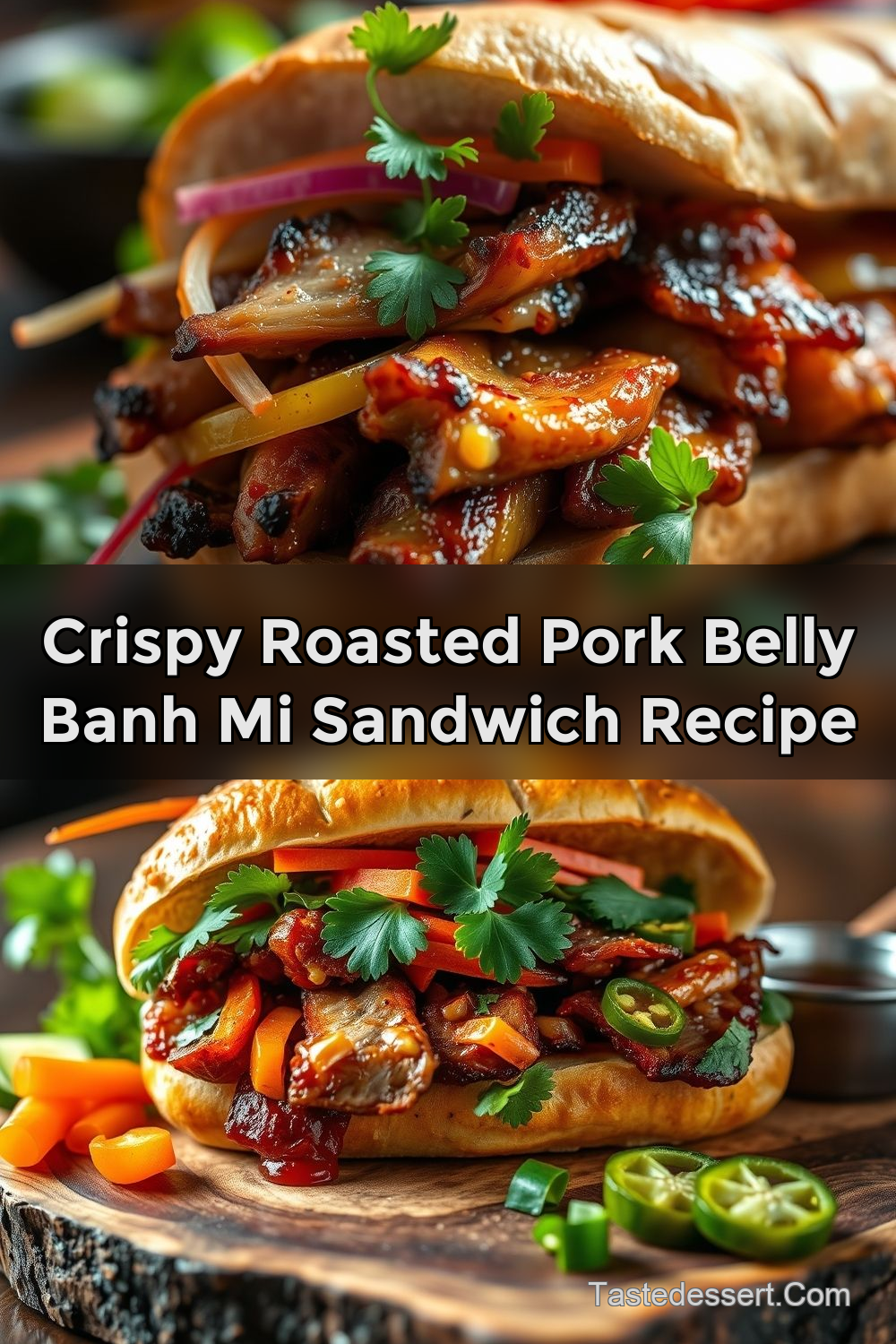 Pan-Fried Pork Belly Banh Mi Sandwich with Pickled Vegetables