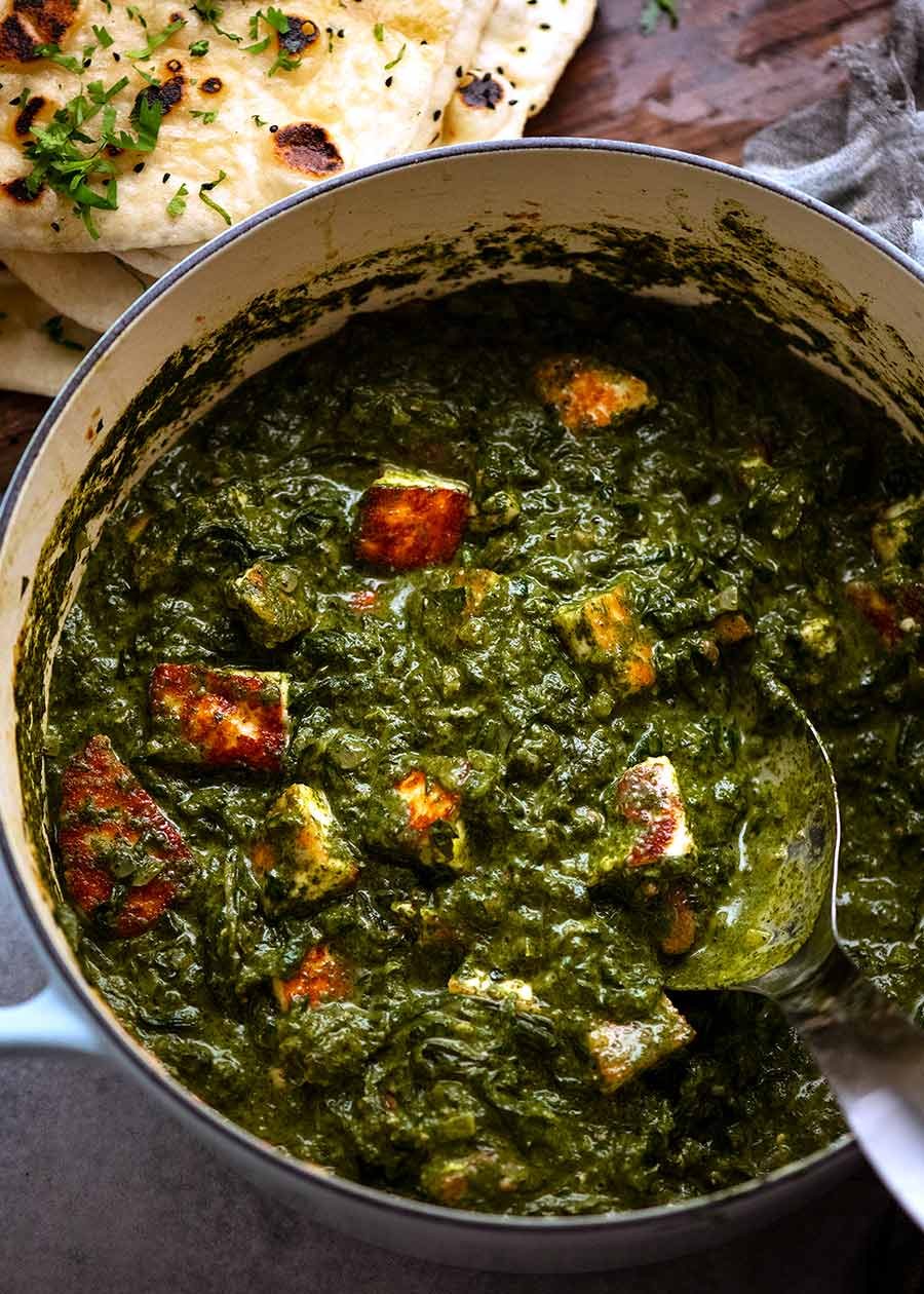 Spiced Palak Paneer with Roasted Spinach and Indian Cheese