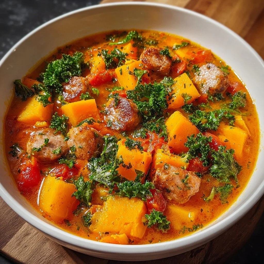 Sautéed Butternut Squash and Kale with Spicy Sausage
