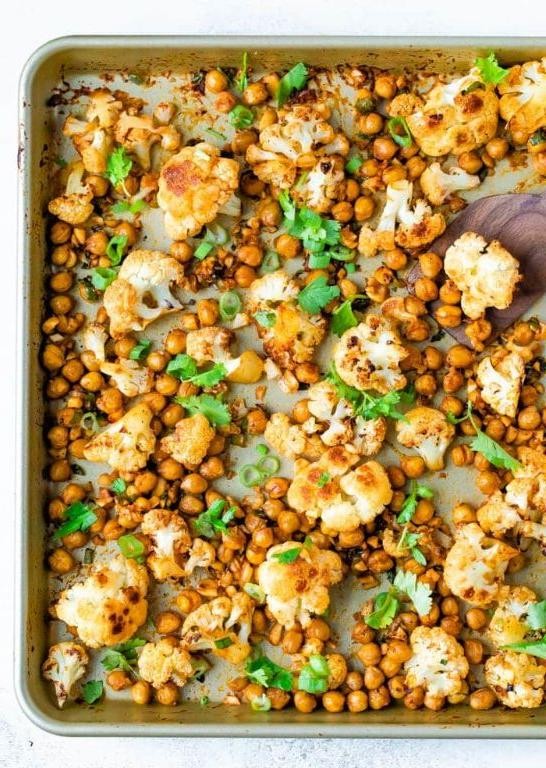 Spiced Romanesco and Chickpea Sheet Pan Dinner