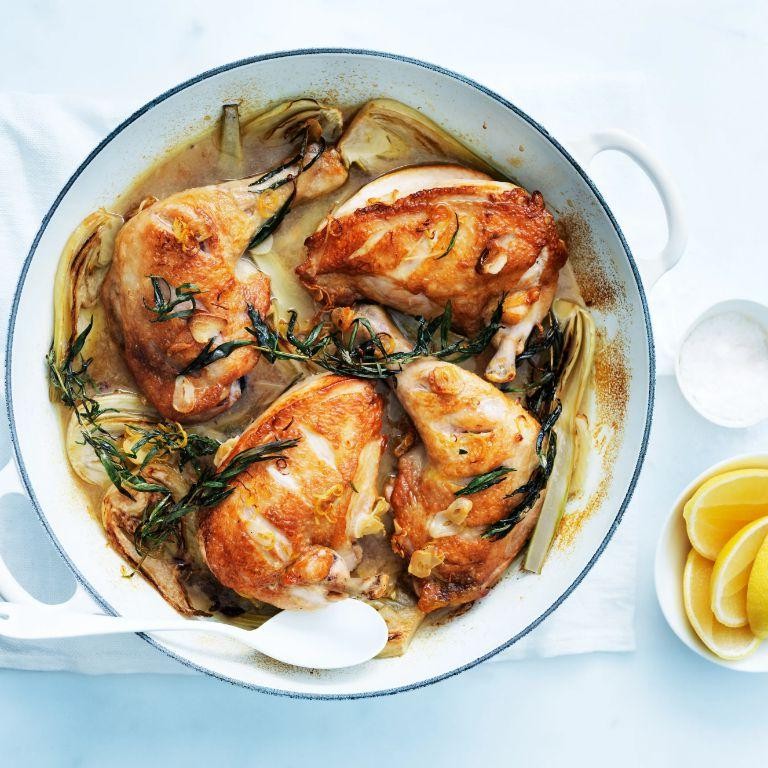 Grilled Lemon-Tarragon Chicken with Garlic Mashed Potatoes