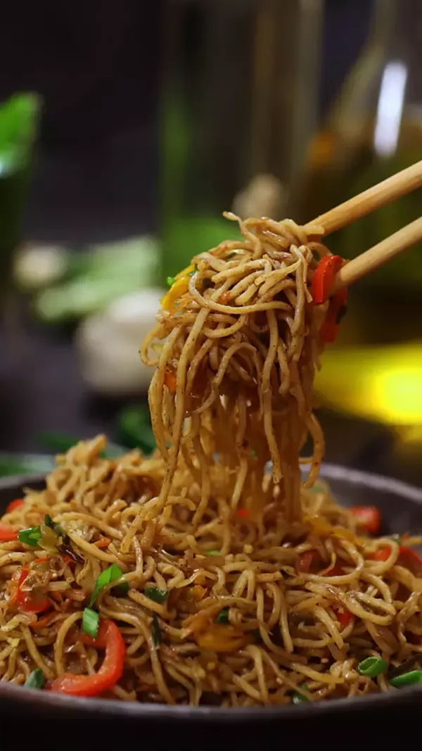 Stir-Fried Chili Garlic Noodles with Baby Spinach