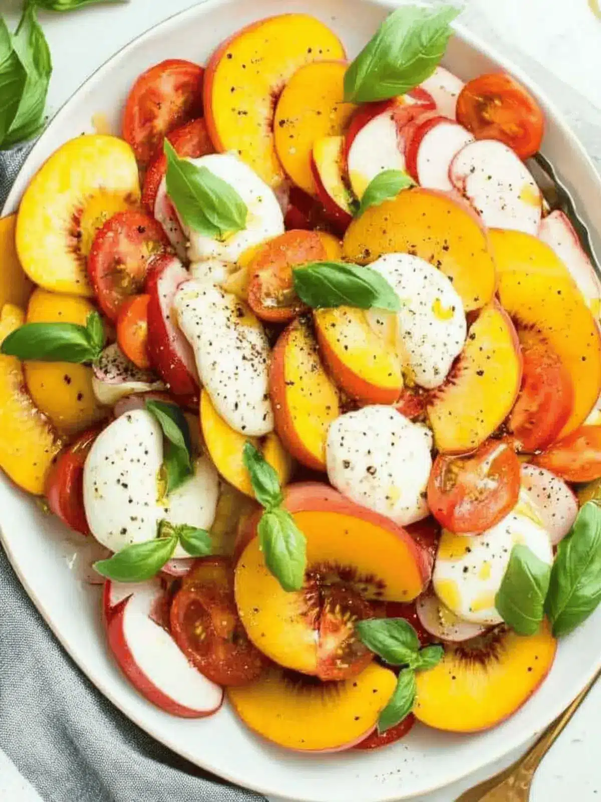 Heirloom Tomato & Peach Caprese with Smoked Tomato Vinaigrette