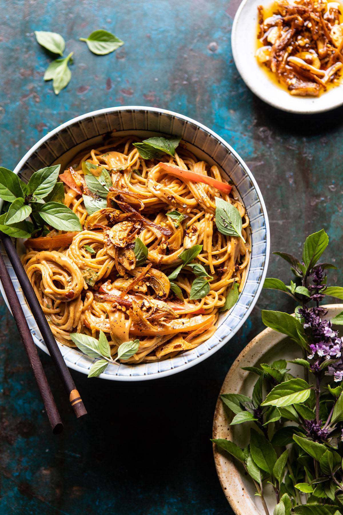 One-Pot Spicy Peanut Noodles with Crunchy Veggies