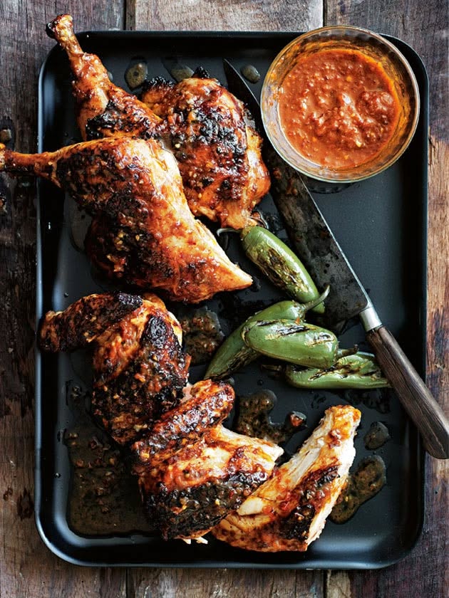 Grilled Citrus-Herb Chicken with Charred Pepper Sauce