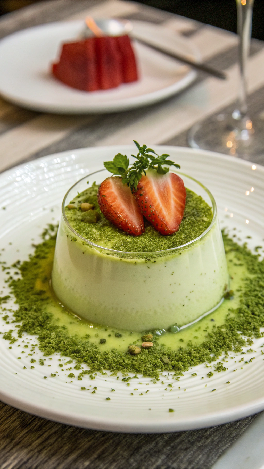 Japanese Matcha Panna Cotta with Azuki Bean Sauce