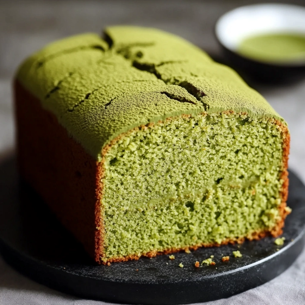 Japanese Matcha Pound Cake with White Chocolate Glaze