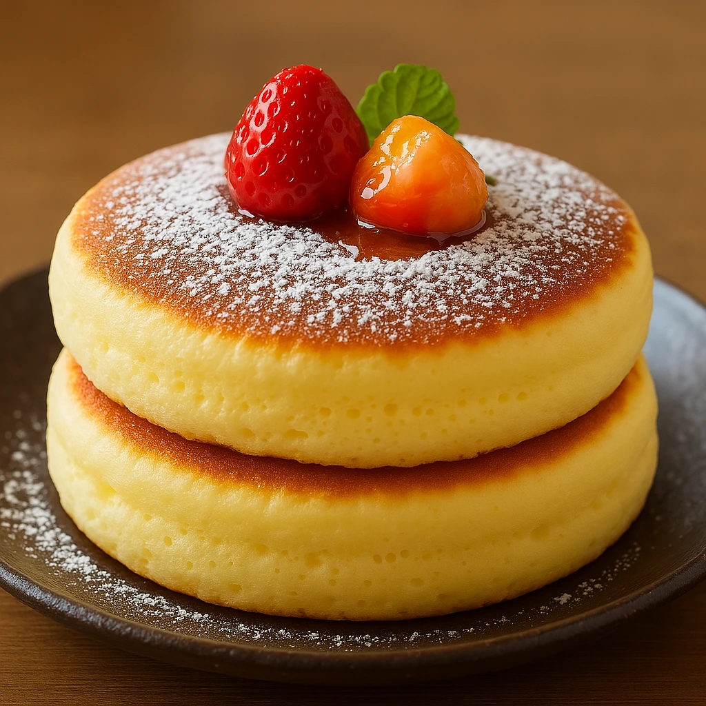 Japanese-Style Fluffy Soufflé Pancakes with Vanilla Honey Syrup