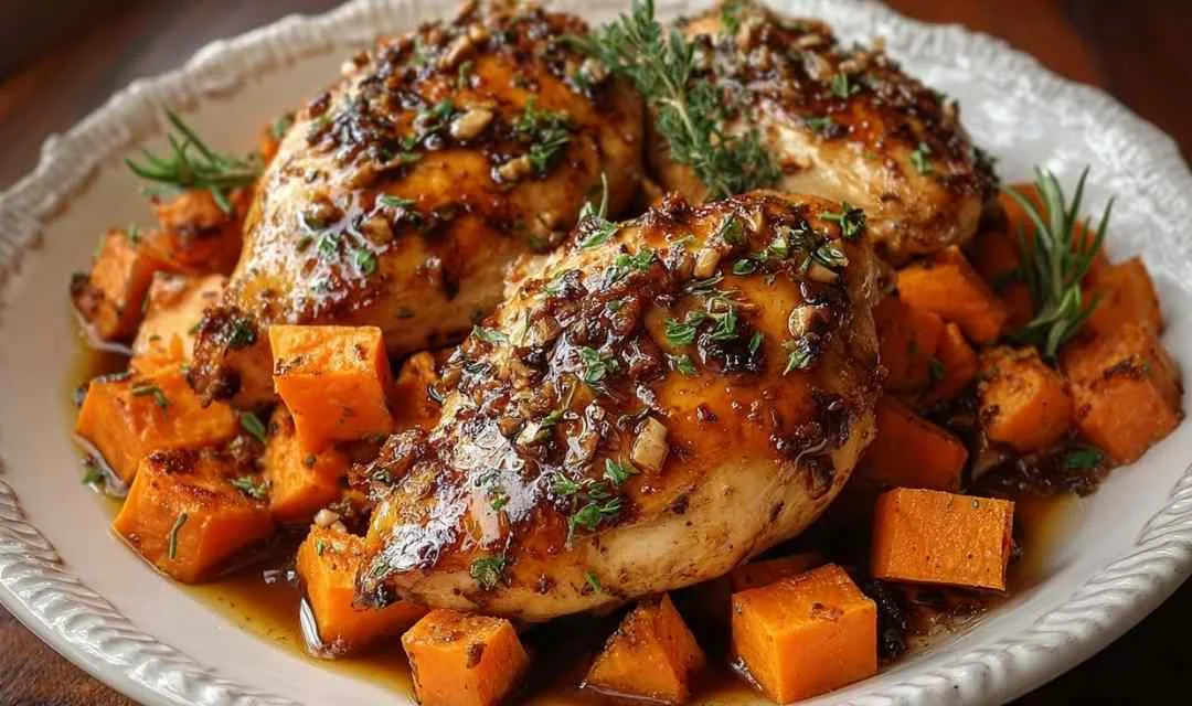 Sautéed Chicken with Maple-Mustard Glaze and Roasted Sweet Potatoes