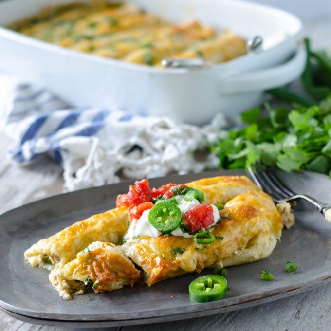 Slow-Cooked Chicken Enchiladas with Roasted Poblano Sauce