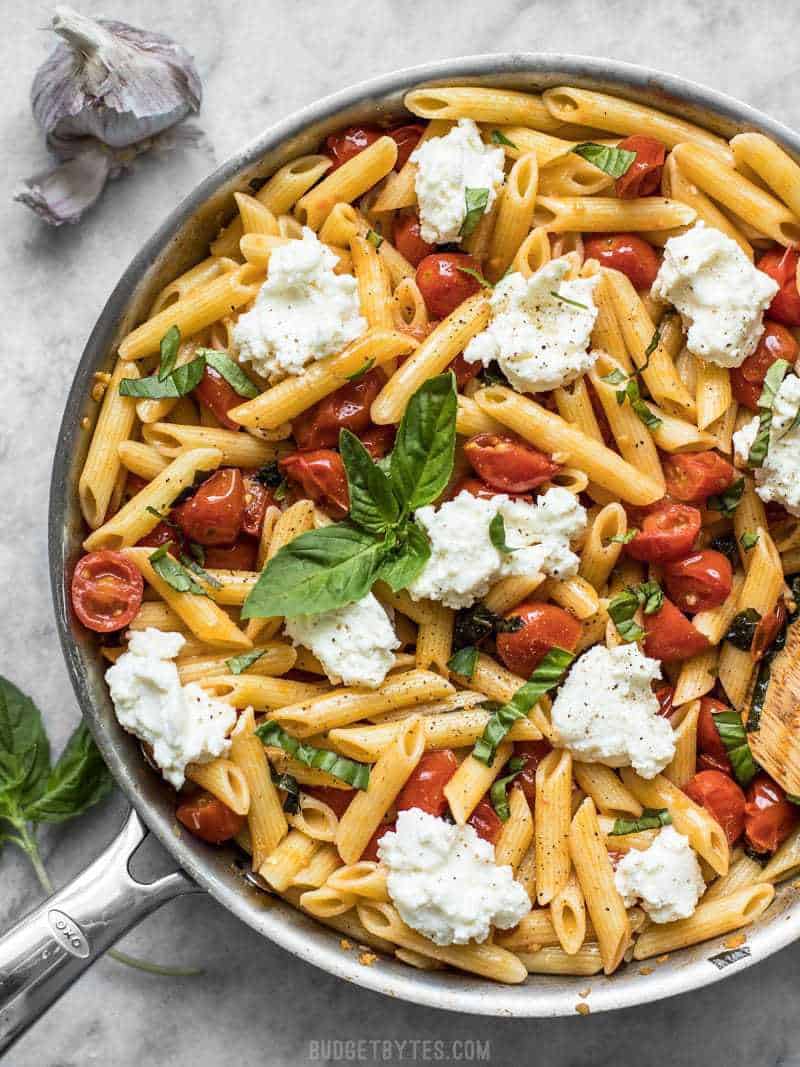 One-Pot Tomato and Basil Penne with Garlic Sauté