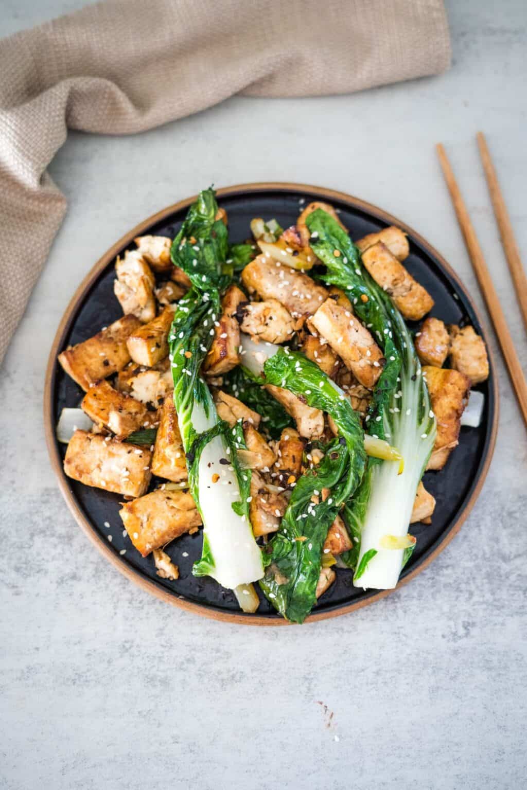 Stir-Fried Tofu and Bok Choy with Garlic and Ginger