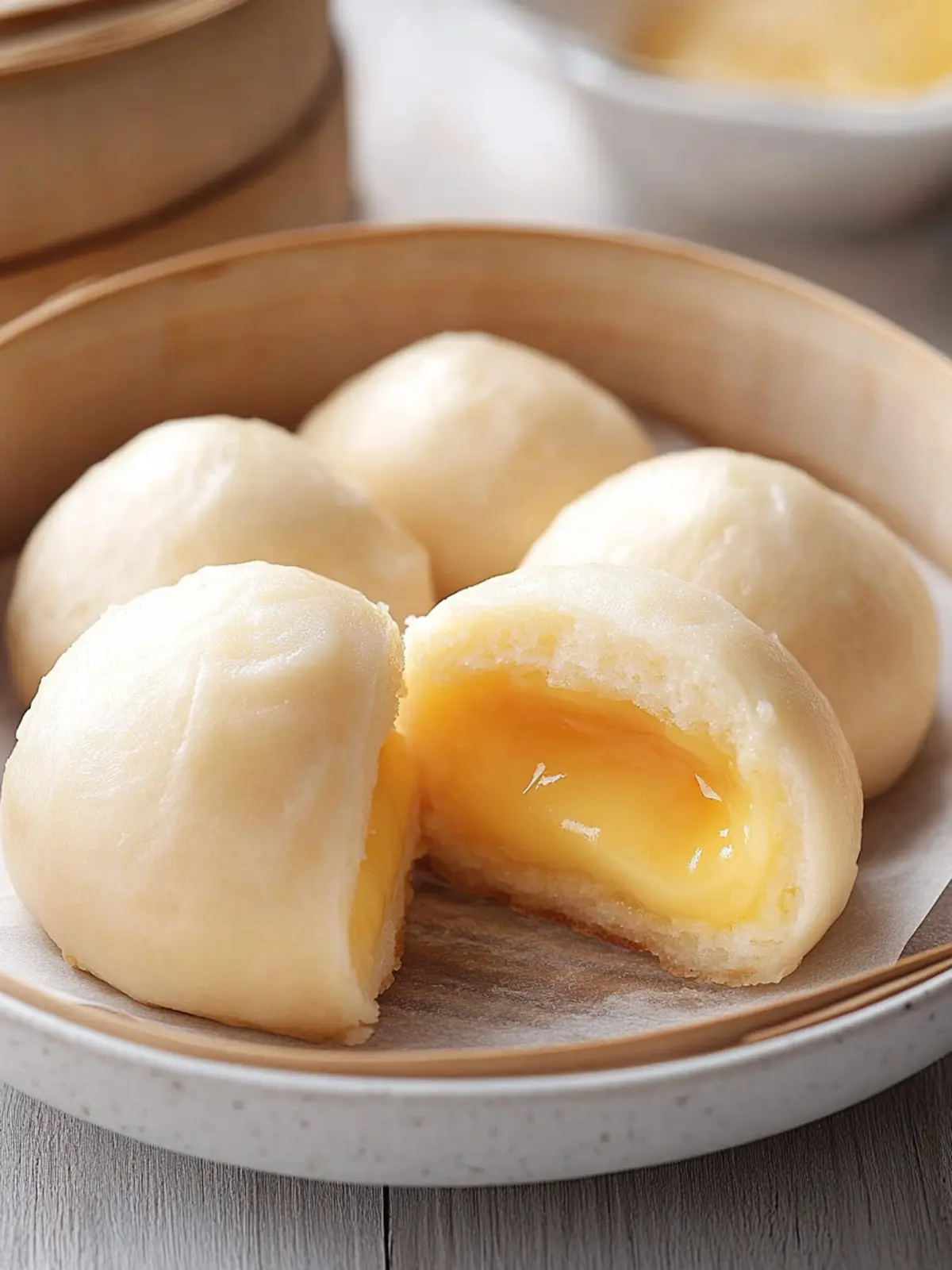 Steamed Egg Custard Buns with Sweet Milk Filling