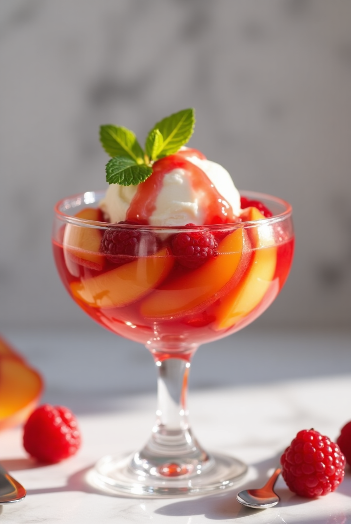 Peach Melba Parfaits with Raspberry Coulis