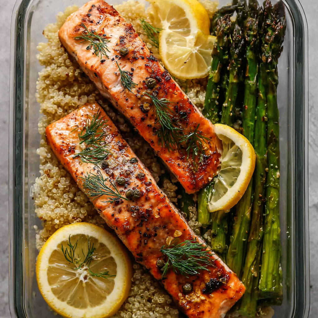 Lemon-Herbed Salmon with Quinoa and Asparagus