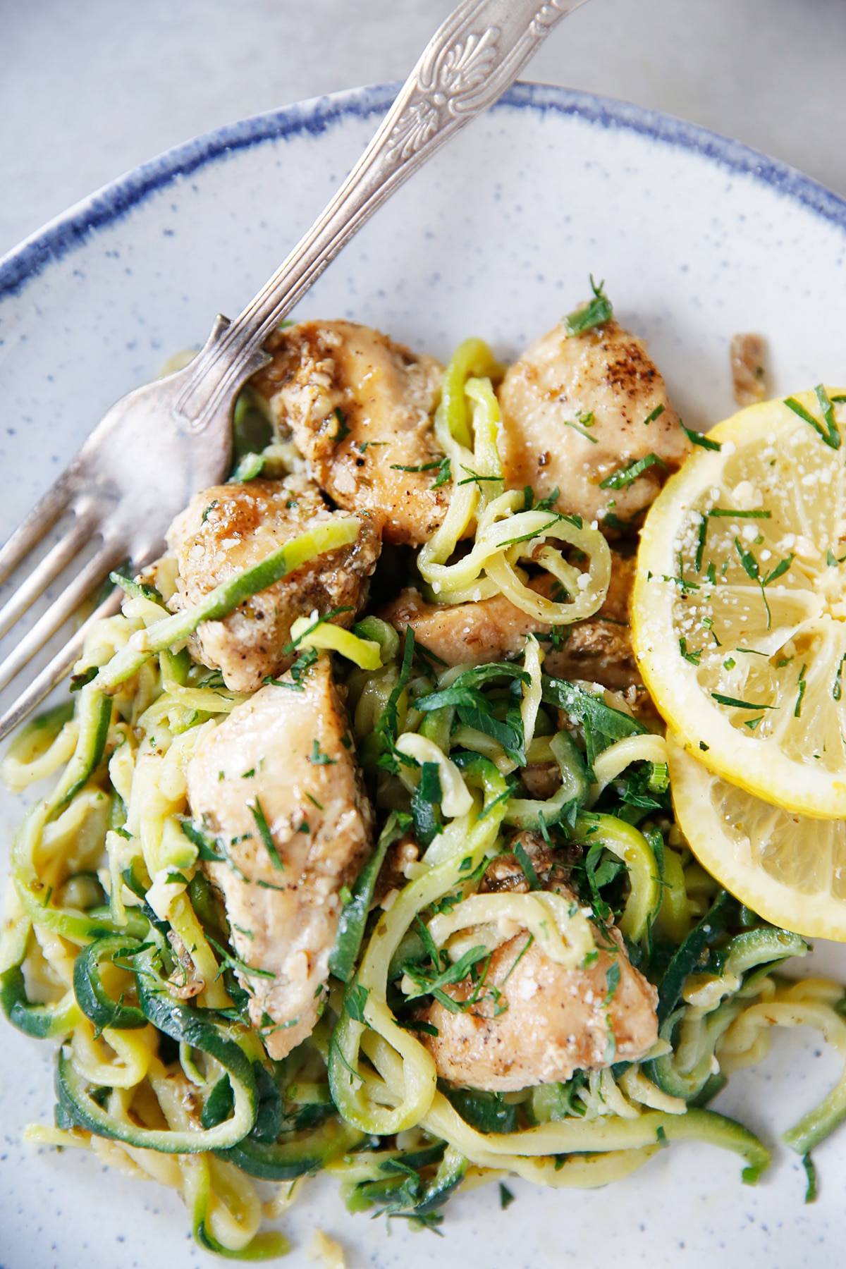 Creamy Parmesan Zucchini Noodles with Lemon-Herb Chicken