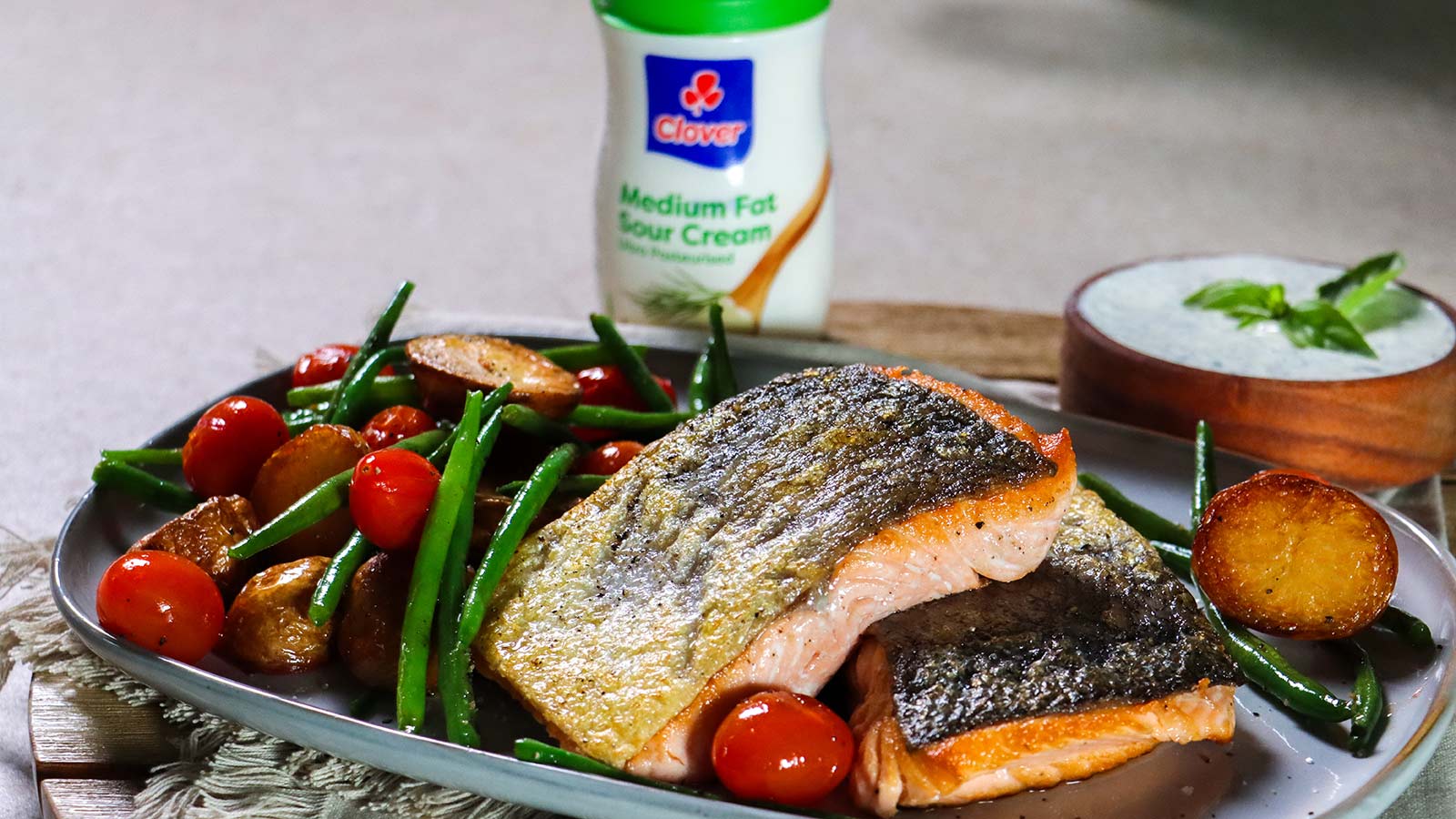 Crisp-Skinned Lemon-Avocado Salmon with Herbed Cream